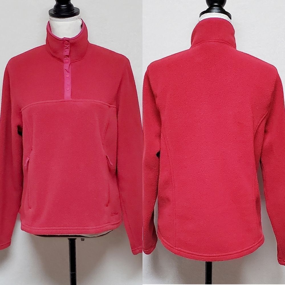 VINTAGE 1990s L.L. Bean Pink Fleece Quarter Button Side Pocket Pull-over Sweater